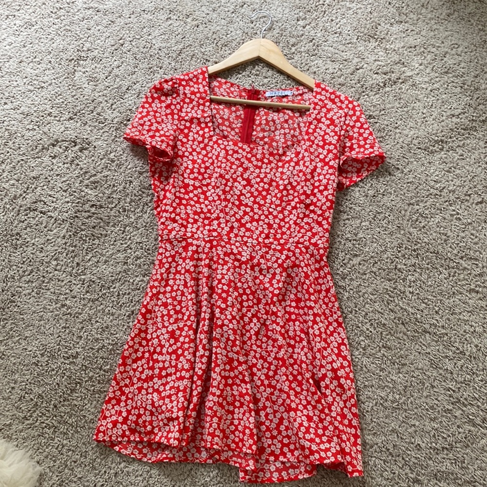 Red and white flouncy mini dress